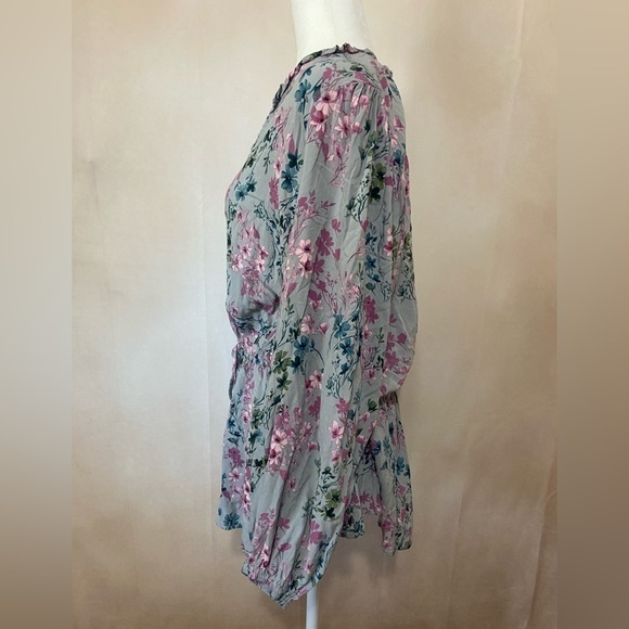 Andree by Unit women's 3X floral v neck blouse w/ ruffle & elastic waist EUC - Picture 5 of 7